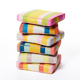 Cushions in Stripes. From top to bottom:  Pond, Surf Van, Dusky Garden, Miami, Magic Hour, and Sunshiny Day.